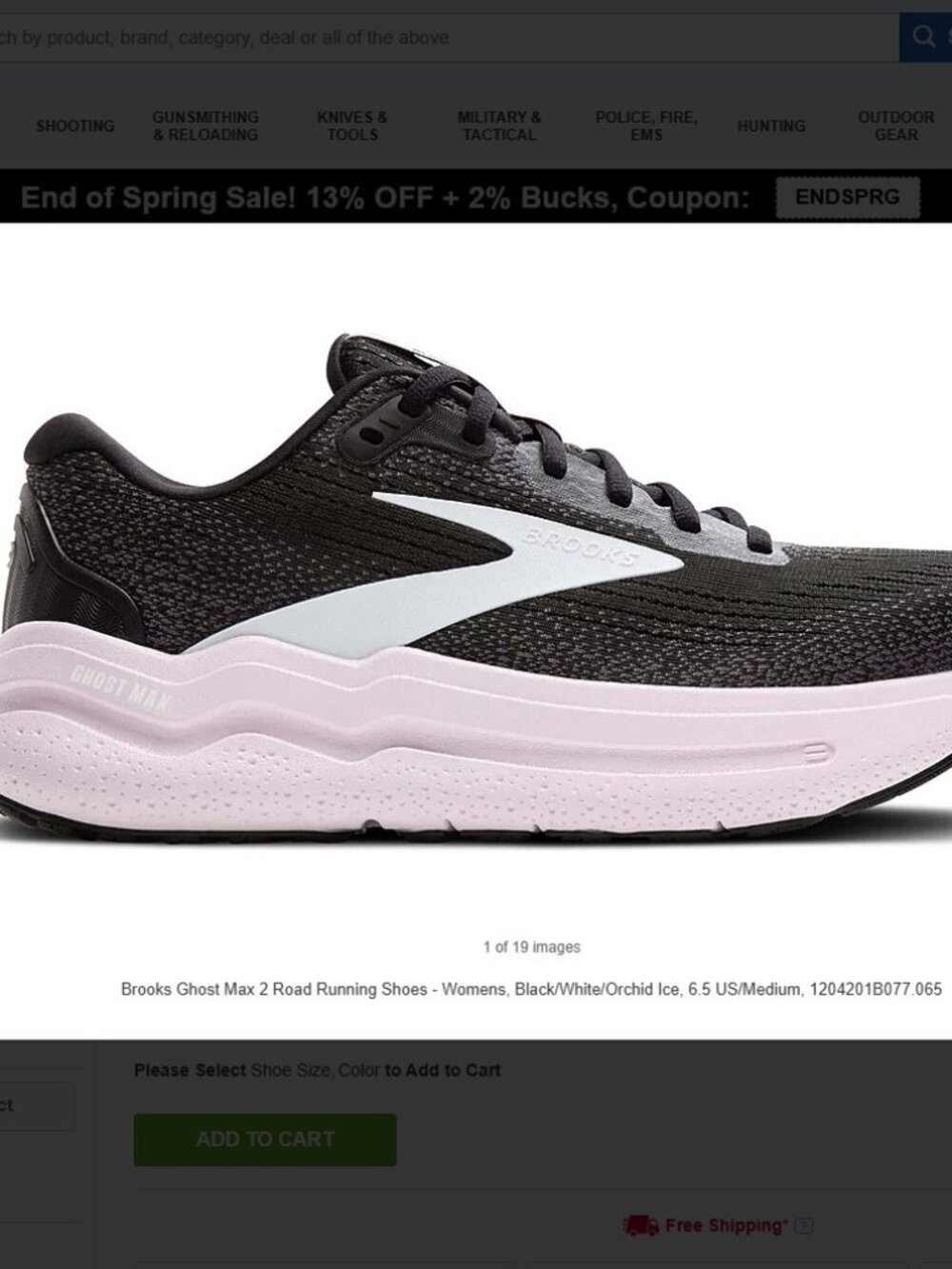 Used Brooks Ghost Max 2 Running Shoes in Black/White/Orchid, size 8